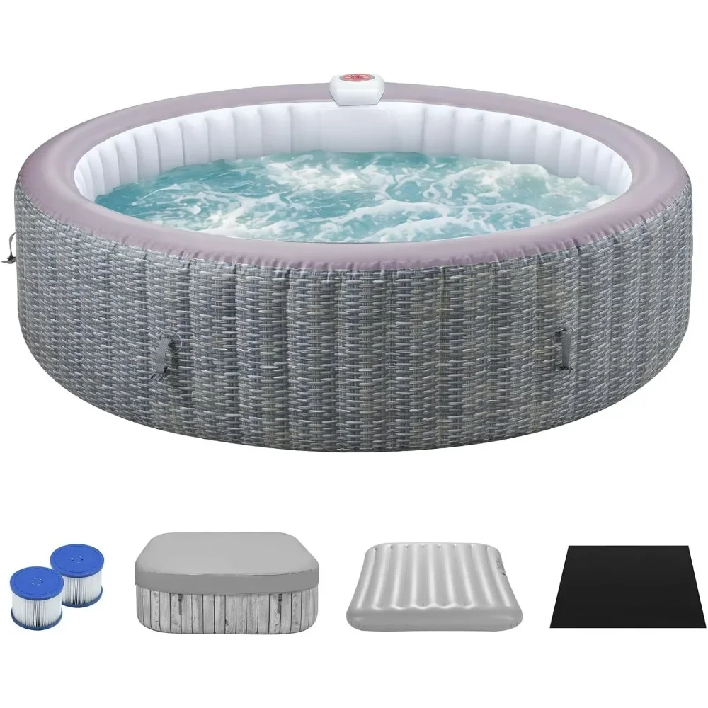 

82" Inflatable Hot Tub, Portable Ourdoor Spa with 130 Soothing Bubble Jets,Insulated Cover and 2 Replaceable Filters, Hot Tubs