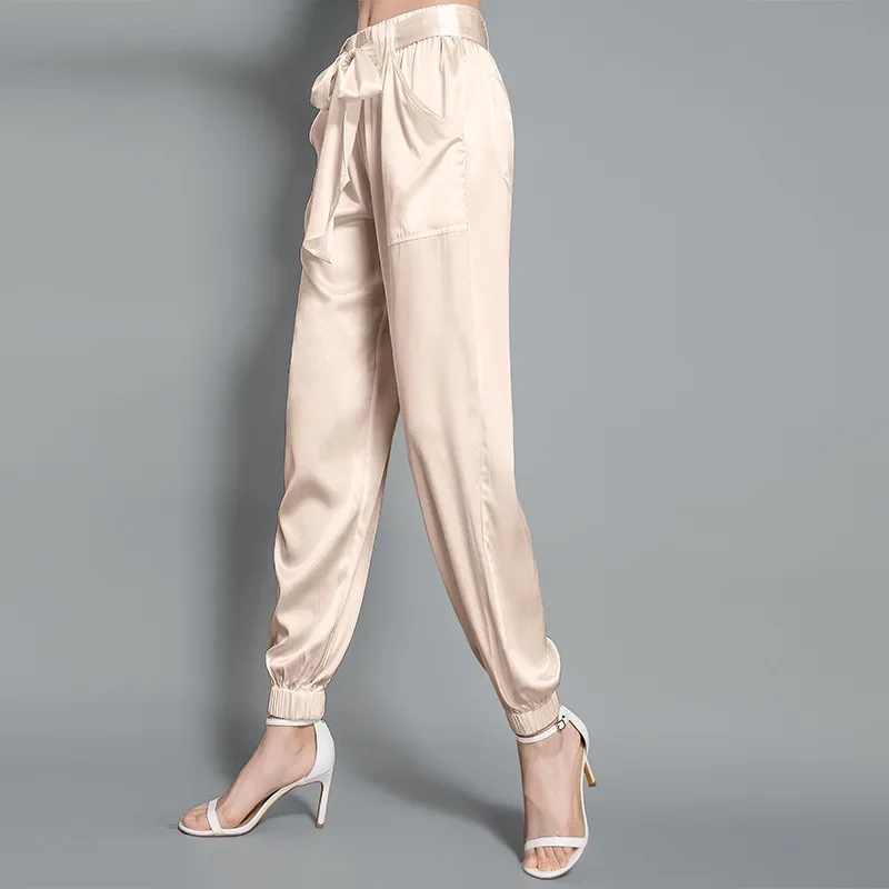 Spring Summer Trousers 2024 New Real Silk Pants Casual Loose Mulberry Silk Pants Straight Pants For Women Clothing Streetwear LM