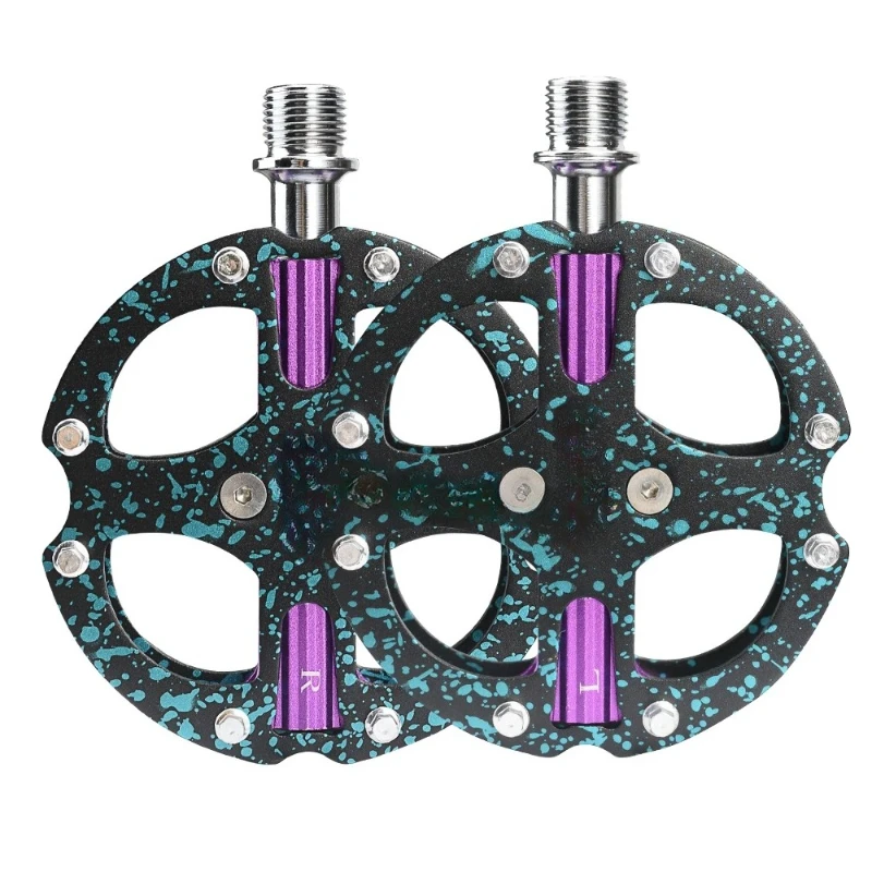 Turquoise Camouflage Durable Bicycle Parts Road/MTB/Folding Bicycle Pedal Numerical control Alloy cleats 3 Bearings