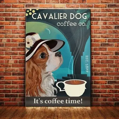 Metallschild Cavalier King Charles Spaniel Hund Coffee Company Retro Schild Aluminium Blechschild für Home Office Cafe Bar Farm Dog Blech S