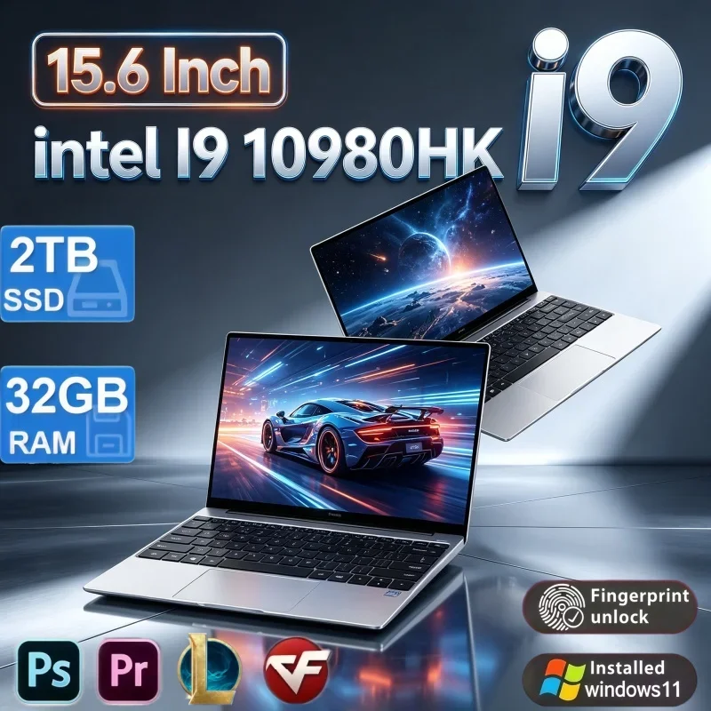 15.6 Inch Laptop Intel Core I9 10980HK Windows11 32GB RAM 2TB SSD Fingerprint Unlock Portable Notebook For Daily Office Work