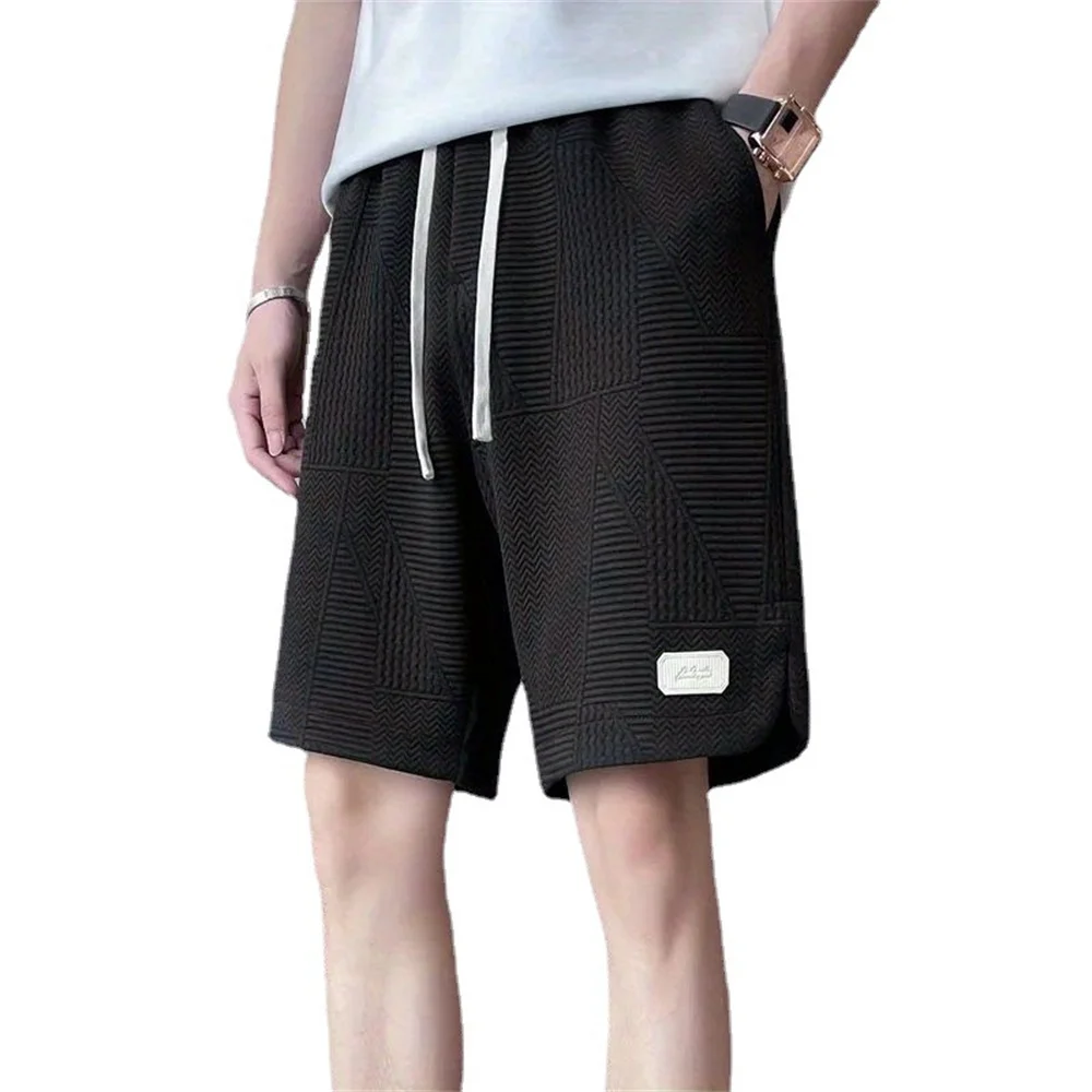 Summer Men's Casual Jogging Sport Short Pants Wave Pattern Solid Color Male Drawstring Loose Dry Gym Sports Shorts Sweatpant