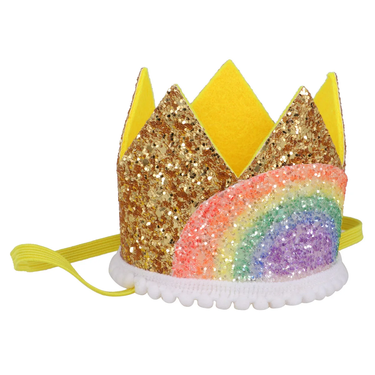 

Adorable Rainbow Crown Hairband for Kids Birthday Party Hat Golden and Rainbow White Lace Crown Headdress Festive Photo