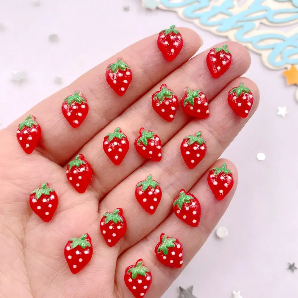 60Pcs Glitter Resin Colorful Mini 3D Crystals Red Strawberry Figurines Flat back Rhinestone Nails Art Scrapbook DIY Crafts Decor