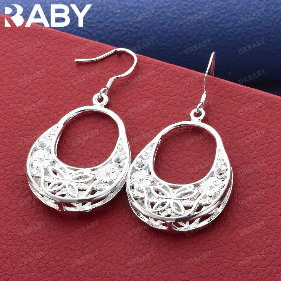 

URBABY 925 Sterling Silver Carved Butterfly Flower Drop Earrings For Women Noble Jewelry Christmas Weddings Gifts