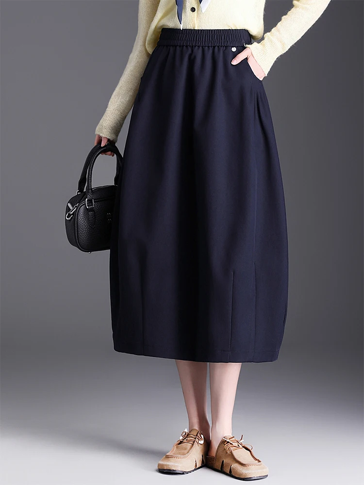 

ZUZK повседневная юбка-фонарь, осенняя новая женская юбка в корейском стиле с эластичной резинкой на талии, простая элегантная модная офисная женская юбка