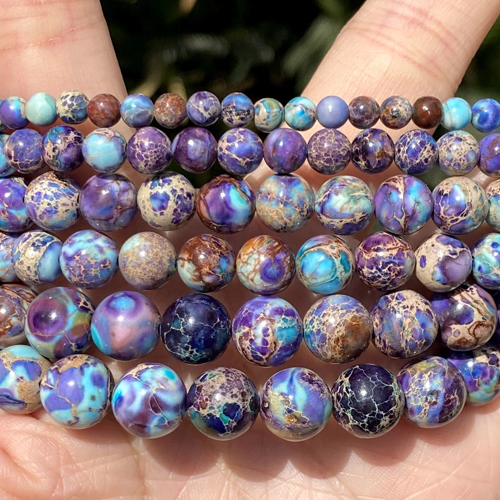 4mm-12mm Natural Purple Blue Sea Sediment Jasper Round Beads for Jewelry Making Diy Bracelets Necklace 15