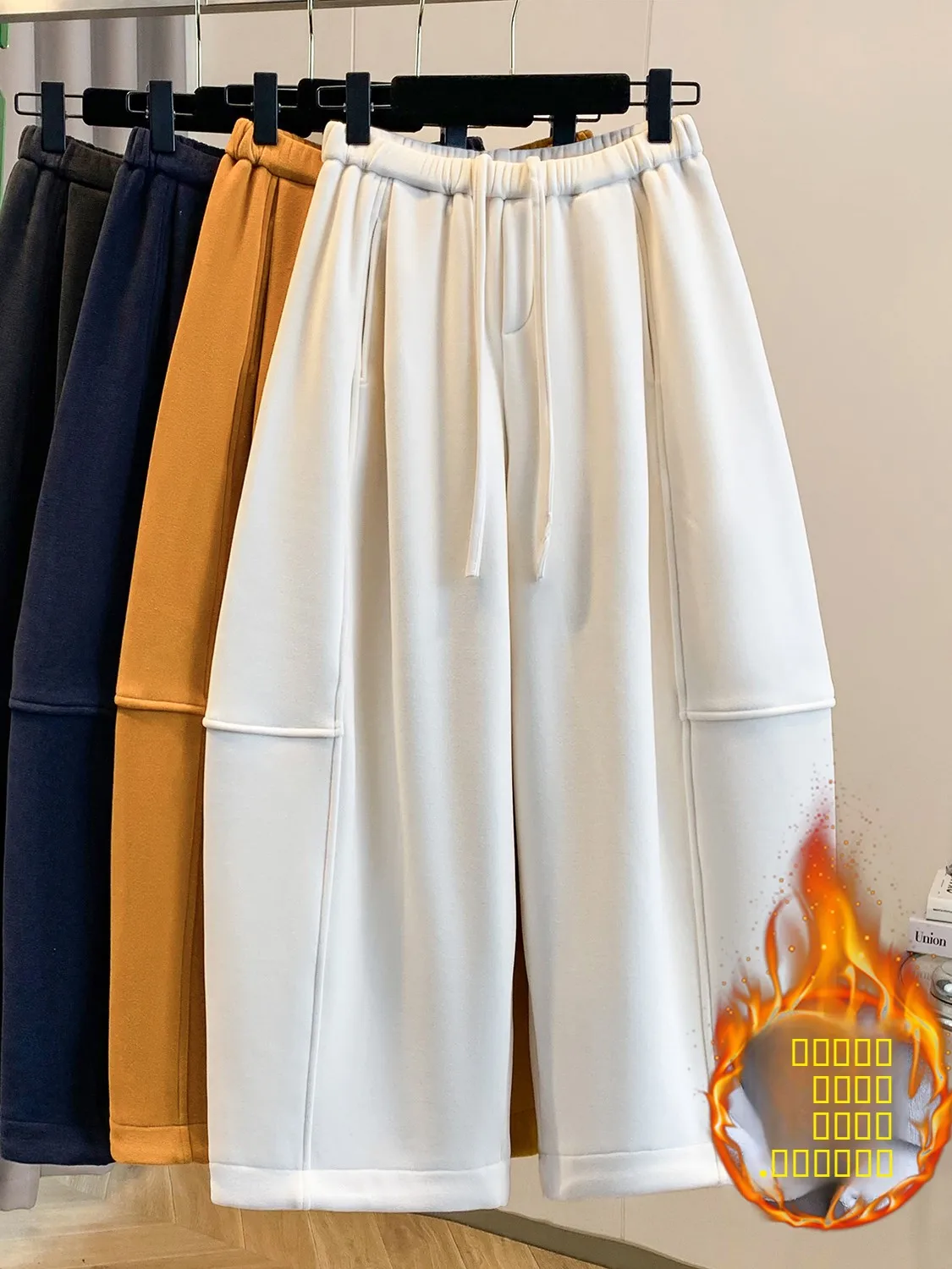 

Женские брюки с высокой талией, на флисовой подкладке, из шерстяной смеси, широкие, прямого кроя, осенне-зимние, европейский дизайн, с эффектом похудения