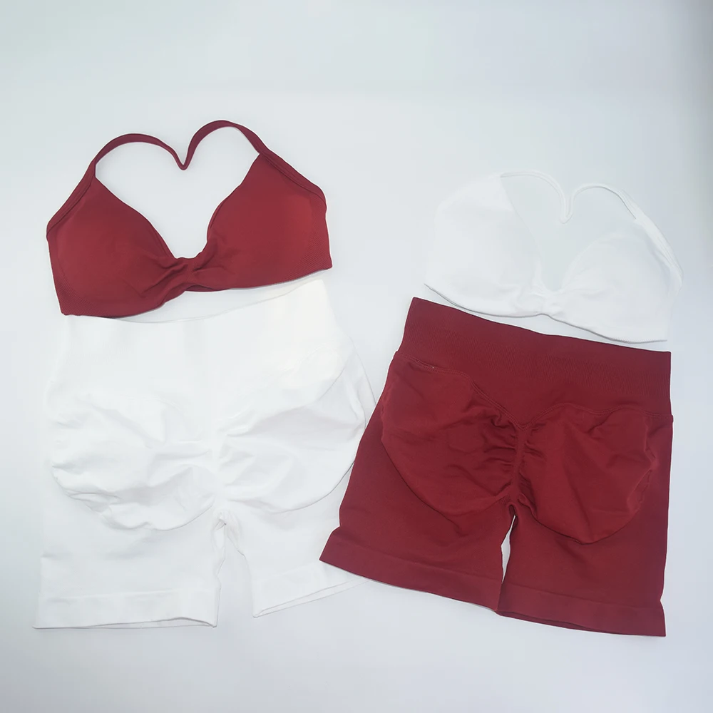 2 قطعة مجموعة الصالة الرياضية النساء Strappy اليوغا الصدرية أعلى السراويل الرياضية اليوغا مجموعة عالية الخصر تجريب اللياقة البدنية الملابس دعوى سلس لا شعار