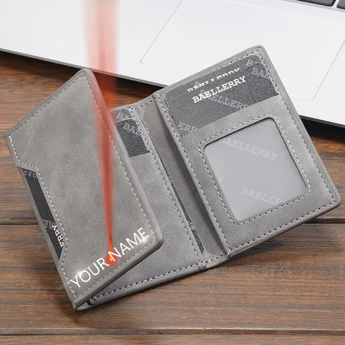 Mini billeteras simples con grabado de nombre para hombre, nuevos bolsos para tarjetas cortas, monedero de marca para hombre, tarjetero de alta calidad, Clips para dinero