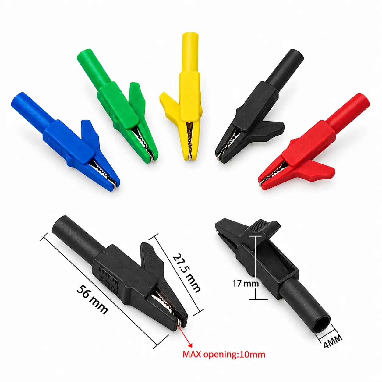 1-6PCS Alligator Clips 4mm Banana Jack Socket PVC Insulated Metal Crocodile Test Clamps for Multimeter Electronic Experiment Lab