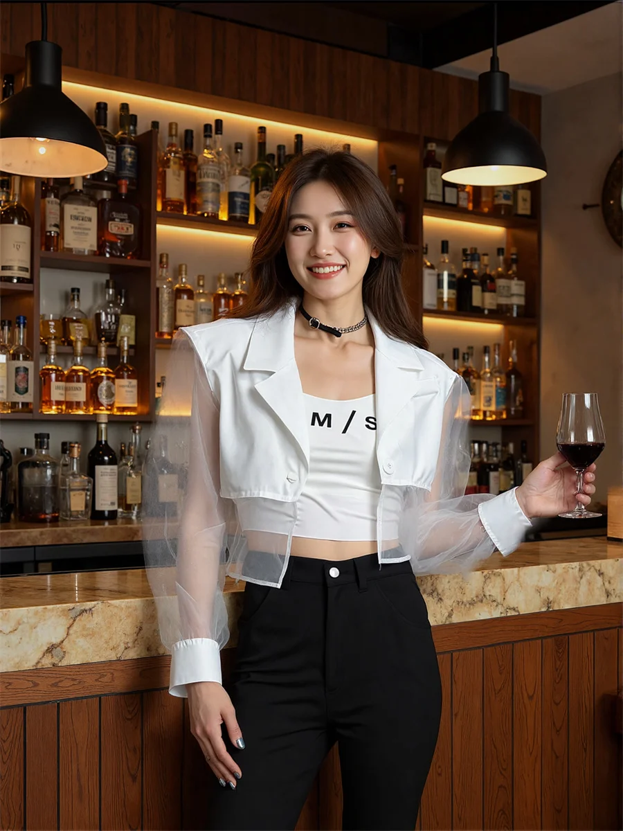 سترات مقصوصة شفافة من الشمس بفتحة خلفية ملابس نسائية أنيقة للنساء أنيقة النبيذ الدافئة الخارجي سبليت الملمس القوطي سليم