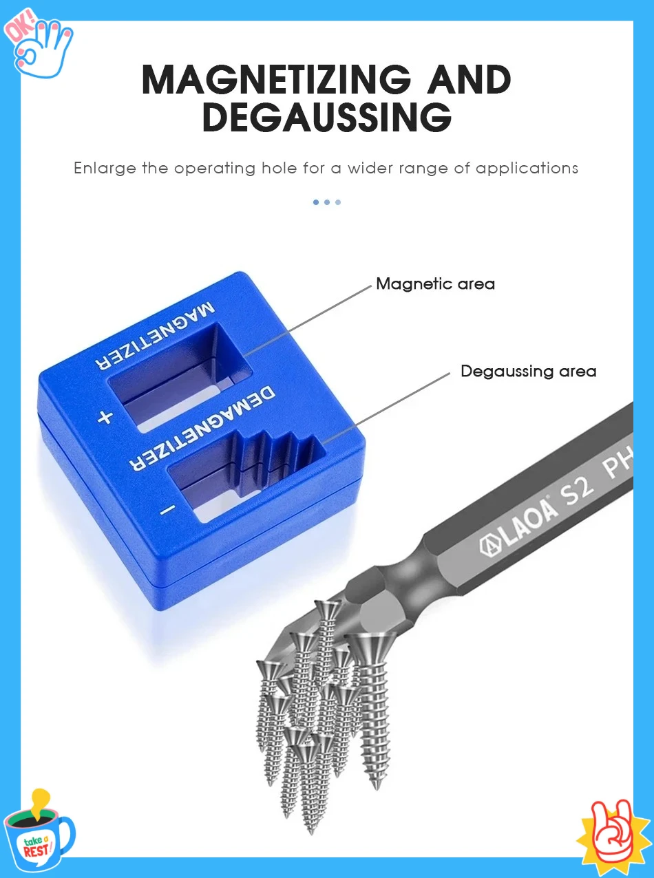 مفك براغي ممغنط عالي الجودة أداة إزالة المغناطيسية مفك براغي أزرق مفك مغناطيسي أداة مفك براغي #2
