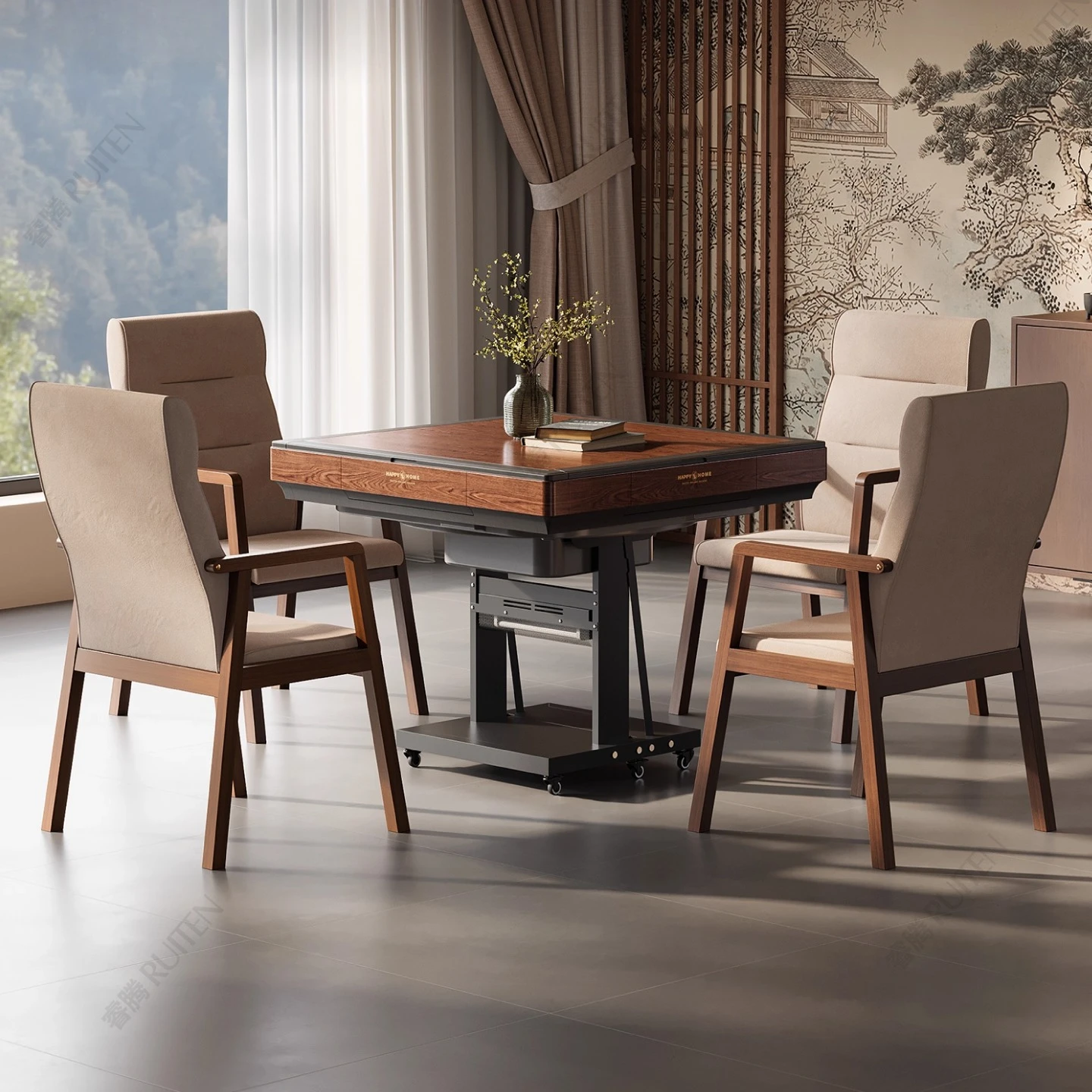 ثنائية الطي المضادة للانقلاب رقيقة جدا السفينة الدوارة آلة جونغ الصامتة طاولة طعام منزلية أوتوماتيكية بالكامل تسخين ثنائي الغرض #1