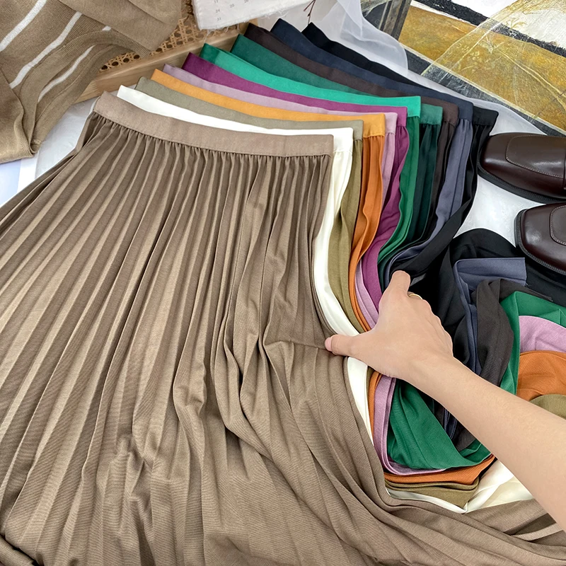 2026 Eleganter Hochtaillierter Plissierter Rock für Damen Mittellanger Midirock Hochwertiger Schwarzer Saia – Detail 17