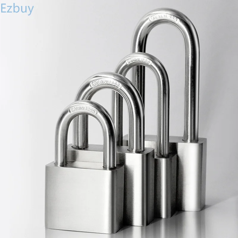 Portable Door Lock Padlock Safety Waterproof Antirust Street Lock304 Stainless Steel Padlock 4 Key Heavy Duty Solid Lock