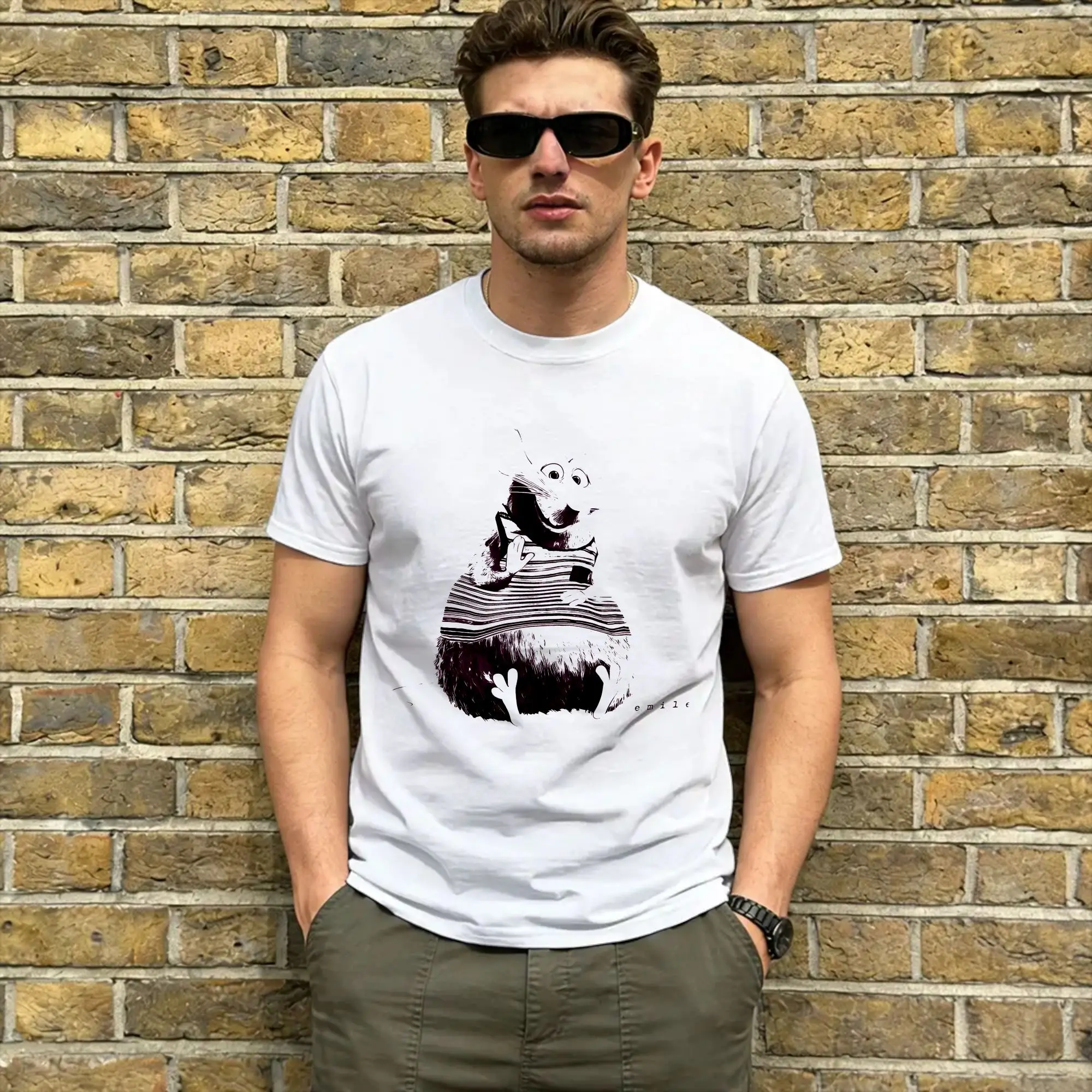 Men Emile  T Shirt Ratatouilles Pure Cotton Tops Novelty Short Sleeve Round Neck Tees Printed T-Shirt