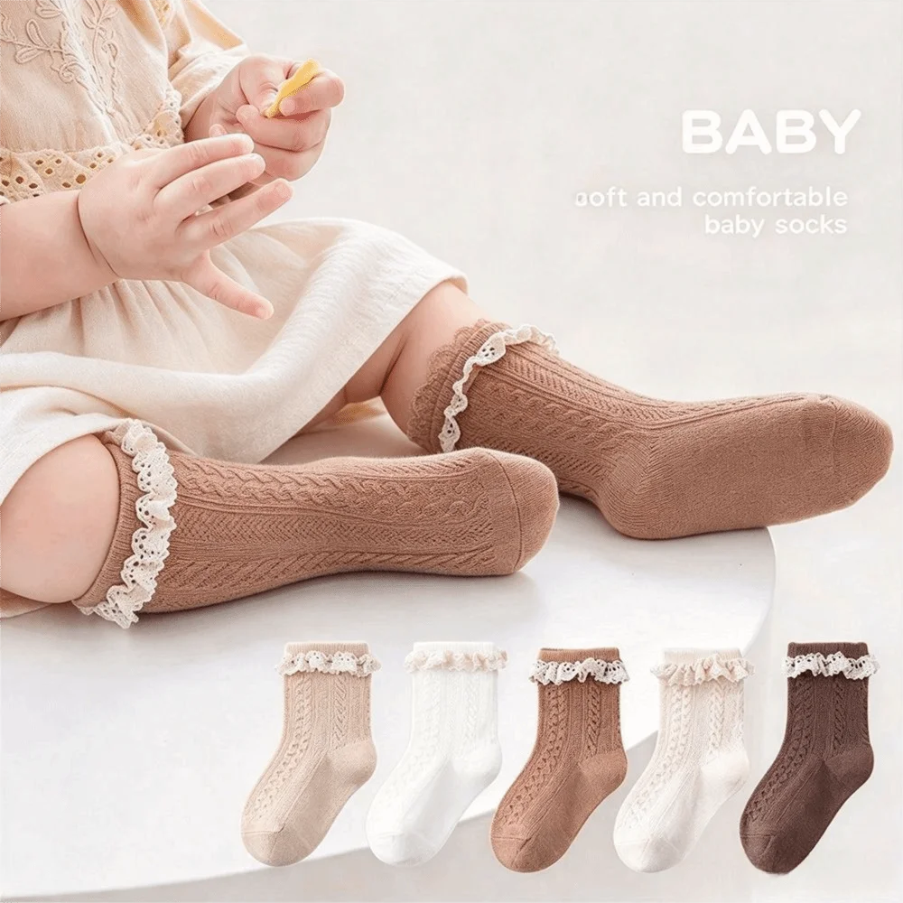 Lace Ruffle Trim Princess Socks Breathable Mesh Non Slip Toddler Mid Tube Socks Soft Cotton Girls Lace Socks Newborn Footwear
