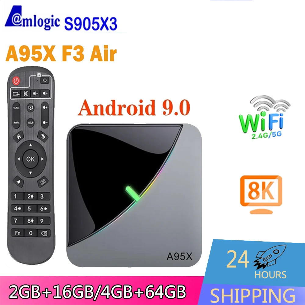 

A95X F3 Air TV BOX 100M Ethernet Amlogic S905X3 Android 9.0 4K 60fps Voice Assistant WiFi RGB Light TV Box Media Player A95XF3