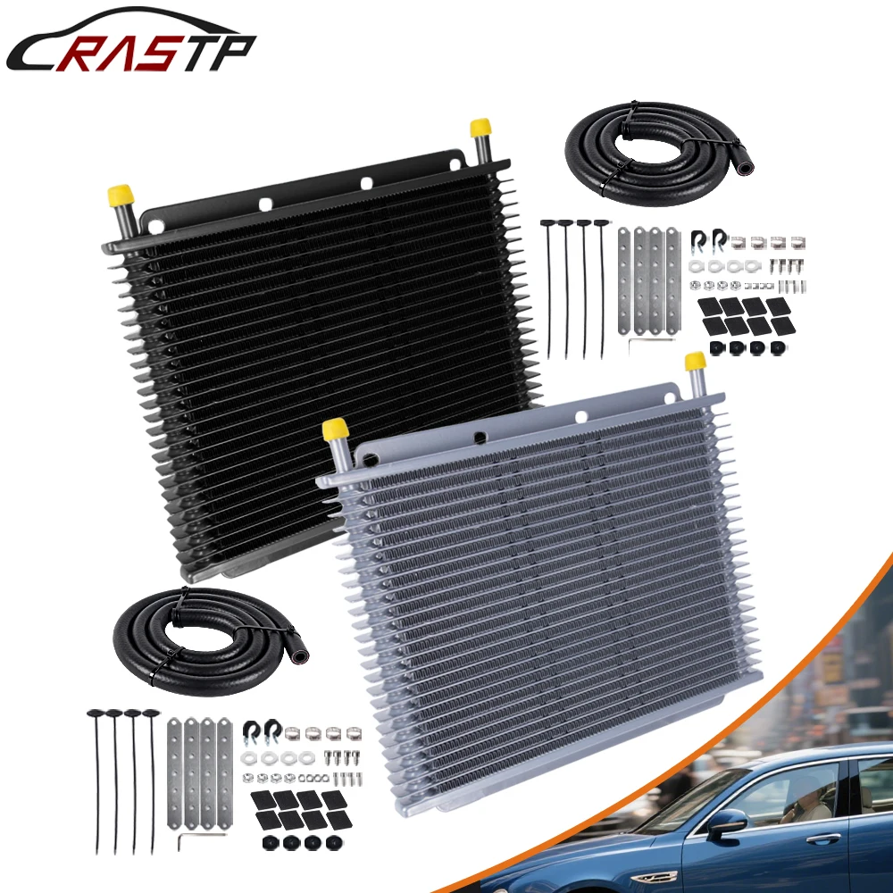 

RASTP-Universal Aluminum 19 Row 25 Row 32 Row Transmission Oil Cooler Kit 9.6mm 3/8" Barb Tube fin With Installation Kit OSA029