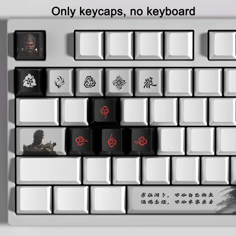 Set Keycaps Tema Wukong Black Myth: PBT Sublimation Cherry Profile untuk Aksesoris Keyboard Mekanik, Keycaps Kustom