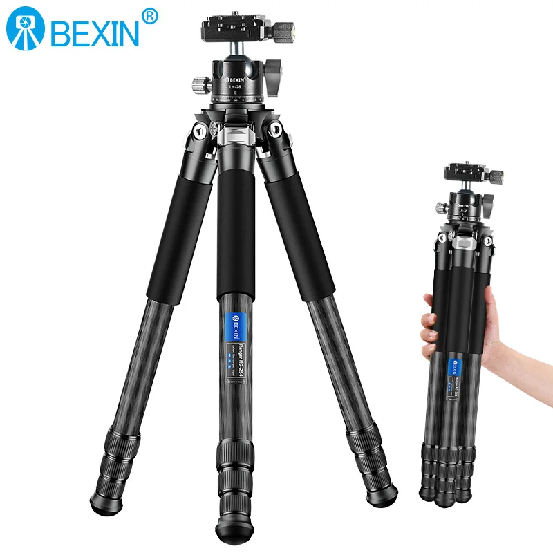 BEXIN-Professional Heavy Duty DSLR filmadora de vídeo, telescópio, suporte do telefone móvel, leve, fibra de carbono, Compact Hunting Tripé