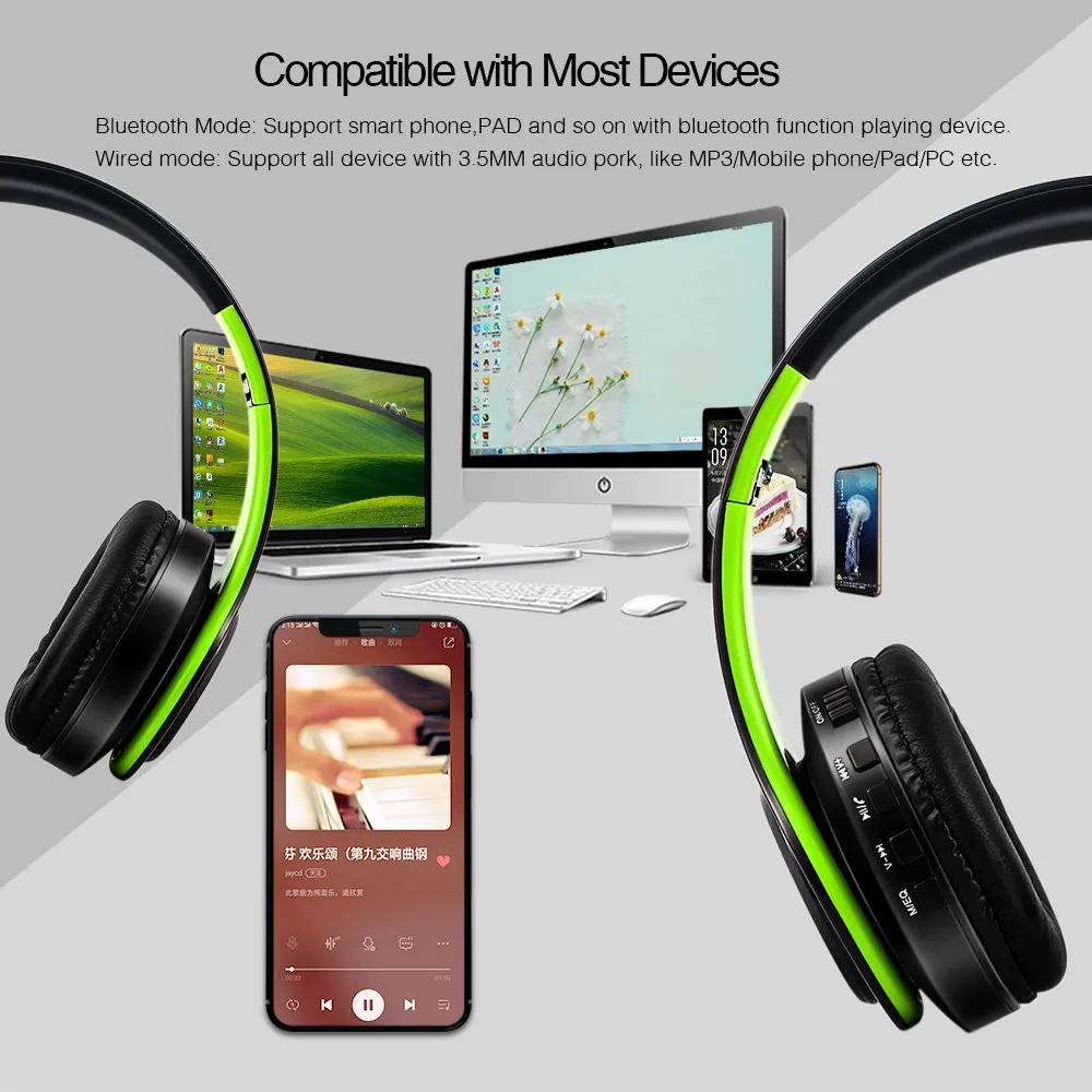 Cuffia wireless Bluetooth Cuffia stereo Cuffia musicale Supporto scheda SD con microfono per iPad mobile