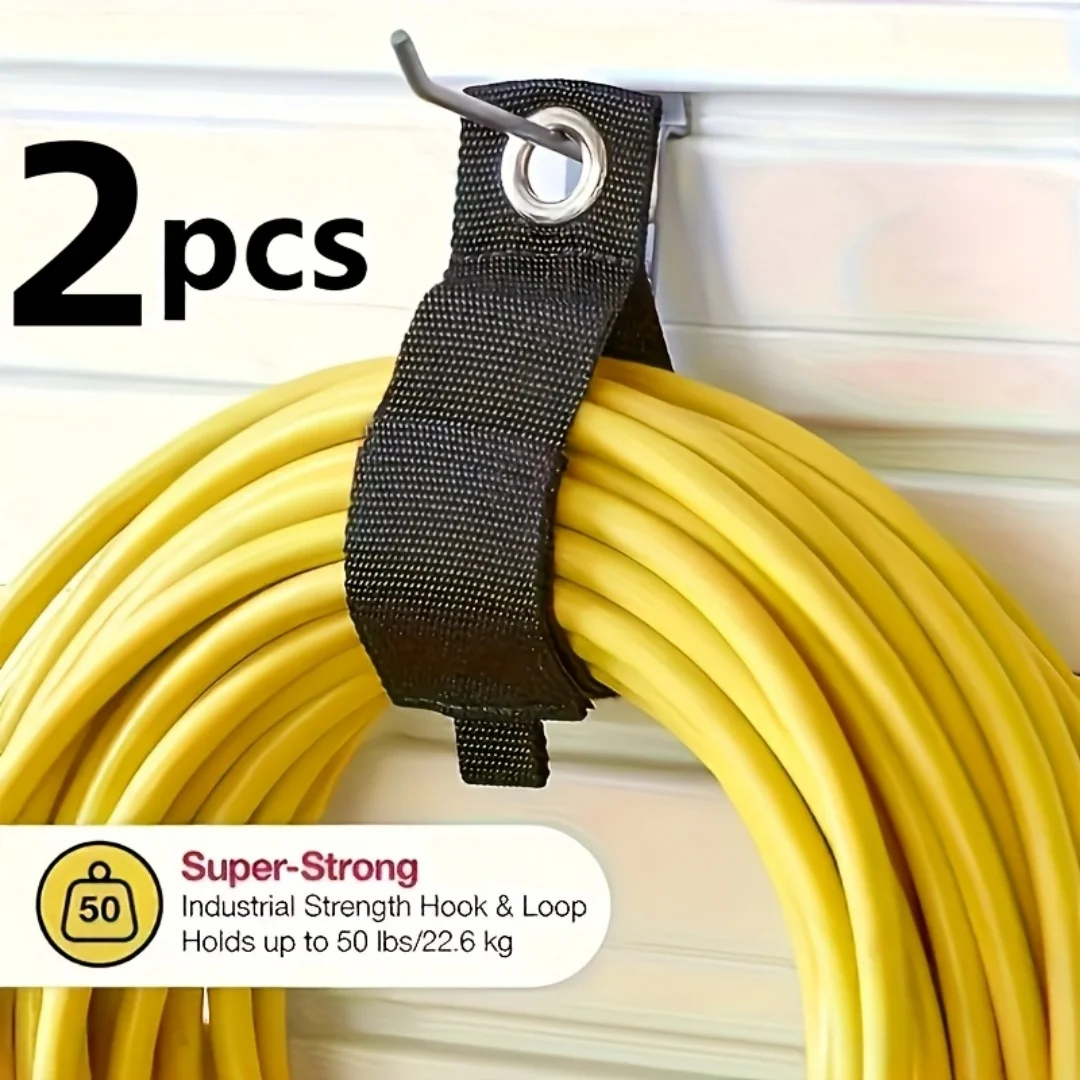 2 Piece Storage Straps Extension Cord Storage Organiser, Car Park Wall Strap and Garden Hose Storage