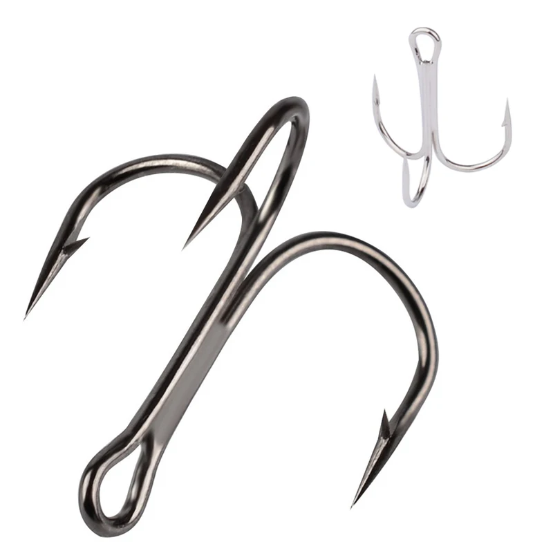 10Pcs/lot 2# 4# 6# 8# 10# Black Fishing Hook High Carbon Steel Treble Overturned Hooks Fishing Tackle Round Bend Treble For Bass