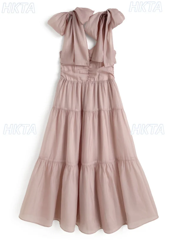 Japanse stijl zomer nieuwe 2025, zoete elegante strikriem, elastische taille, losse commuter lange jarretel, dames chiffon jurken, dames