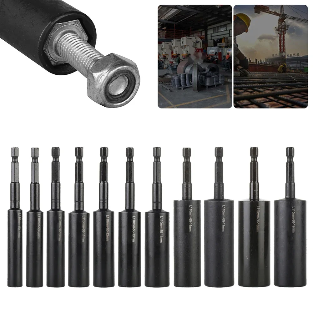 

110mm Hexagon Socket Wrenches Hexagon Nut Driver Drill Bit H8-H14 Deepen Sleeve Adapter For Carpentry Workshop Work Repair Tools