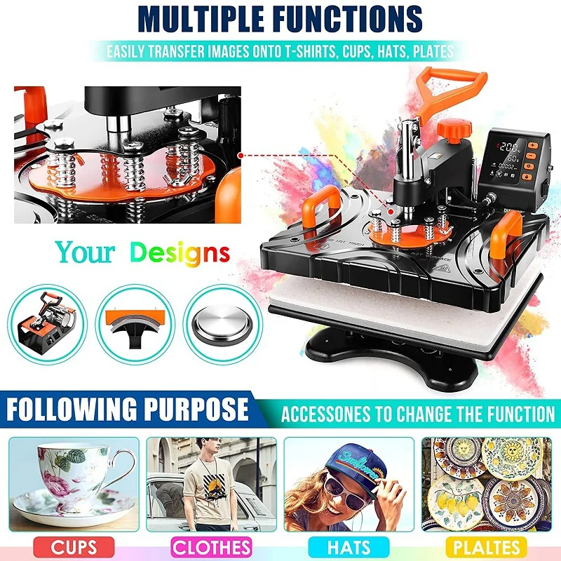 Easy to Operate t shirt printing machine 5 in 1 tshirt heat press machine for t-shirt mug