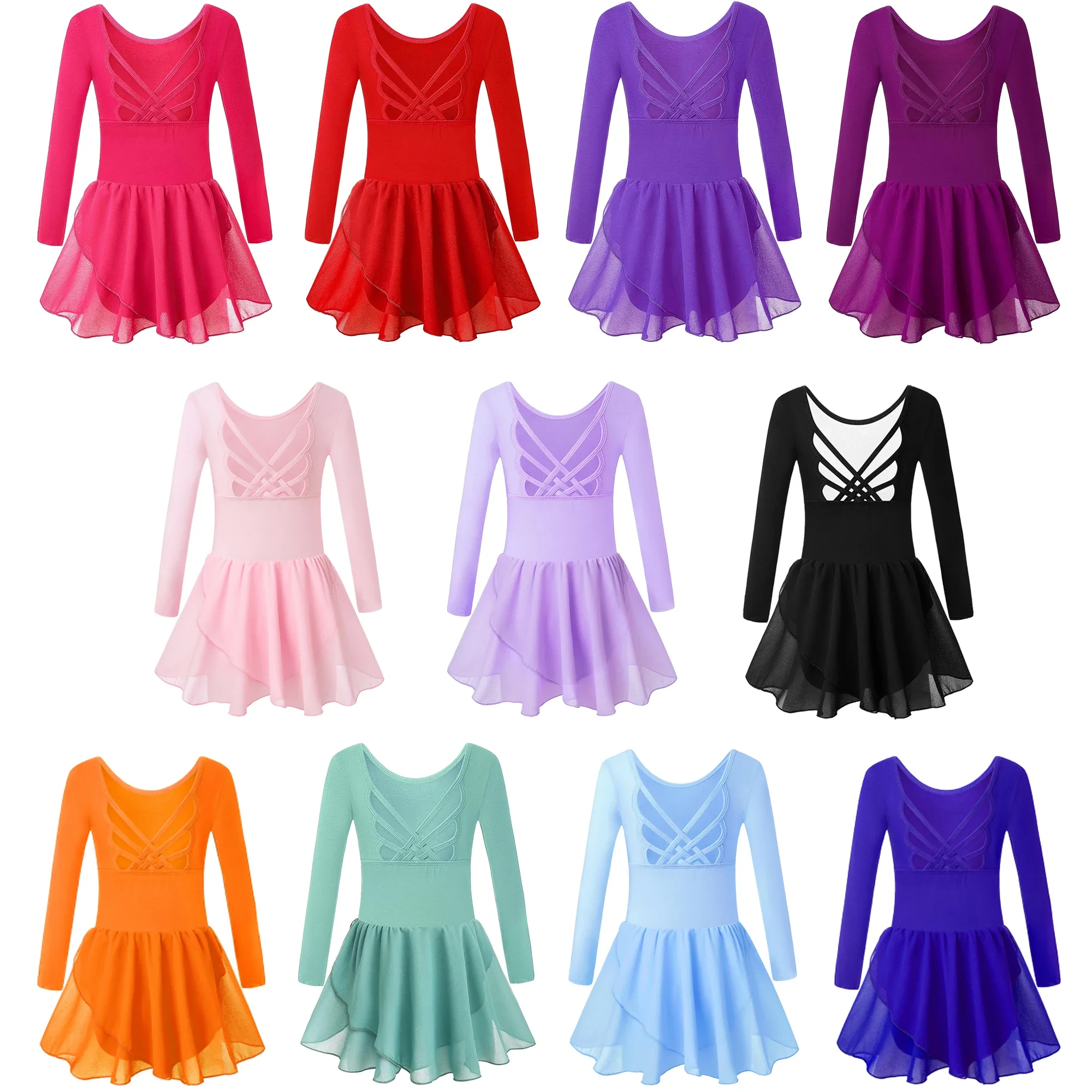 Justaucorps de Ballet à manches longues pour filles avec jupe, robe de danse de Ballet pour tout-petits, dos creux papillon mignon