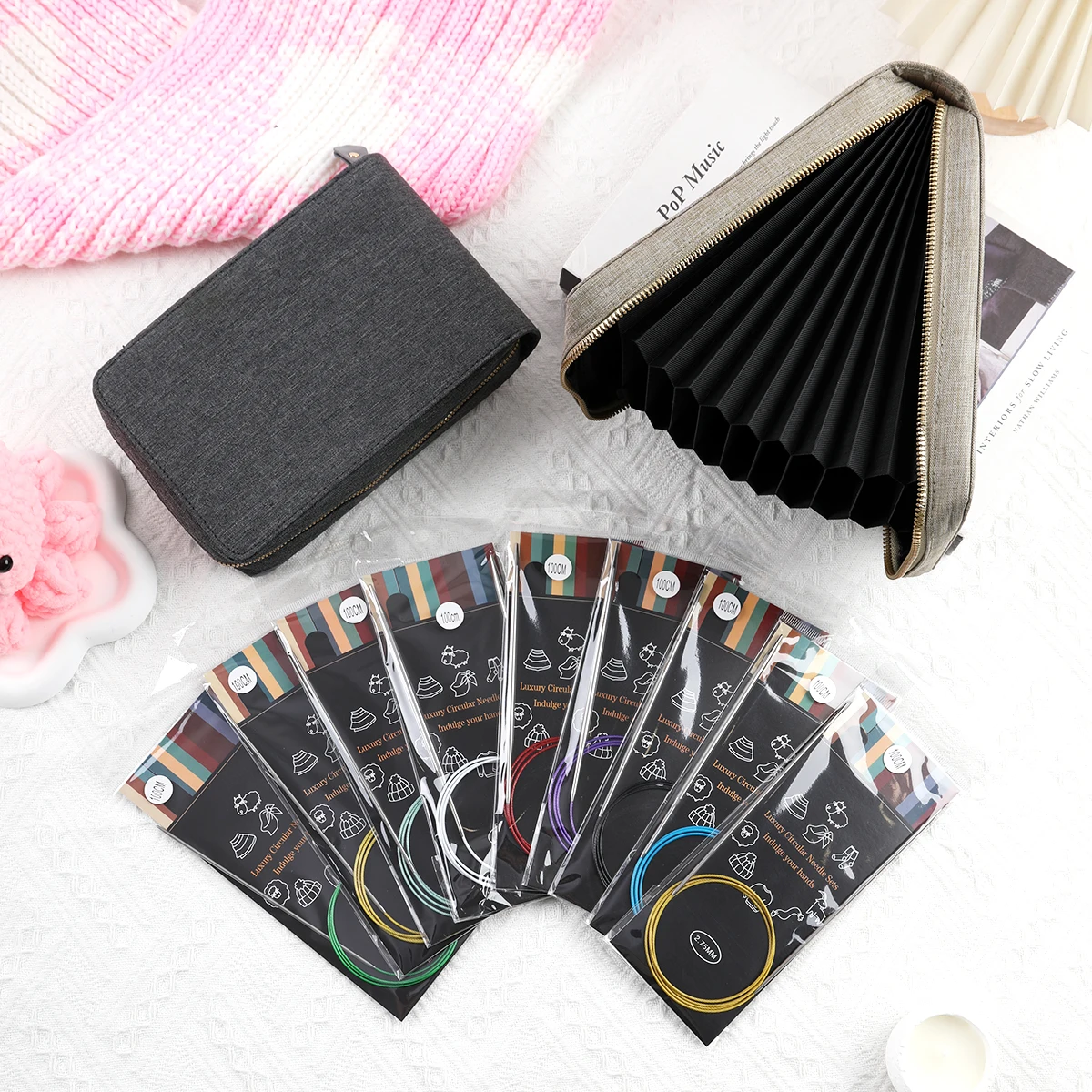 

9PCS Stainless Steel Circular Knitting Needles Crochet Hook Set DIY Yarn Hand Weave Knitting Double-Pointed Crochet With Bag