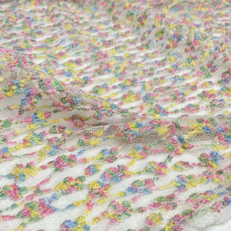 Embroidered Lace Fabric for Diy Sewing Mesh Dress Shirt Hollowed Out Transparent Fabrics Polyester Material Per Meter Cloth