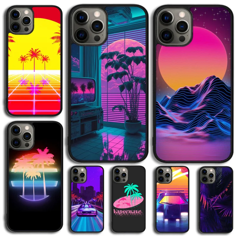 80s Retrowave Neon Palms Tree Phone Case Cover For iPhone 15 16 14 Plus 11 12 mini 13 Pro Max Apple X XR XS max