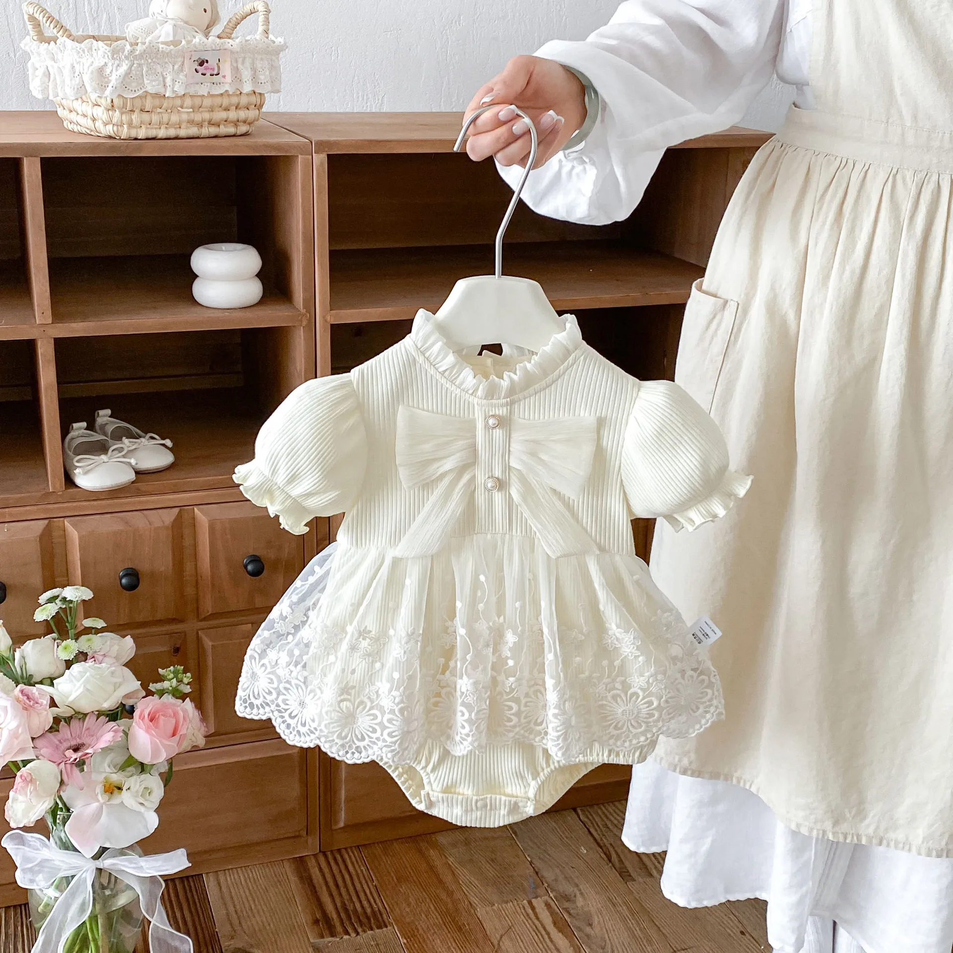 Baby Clothes 0-24M Girls' Bodysuit Dress 2026 Summer Newborn Baby Short Sleeve Romper Lace Dress One Piece Party Birthday Outfit