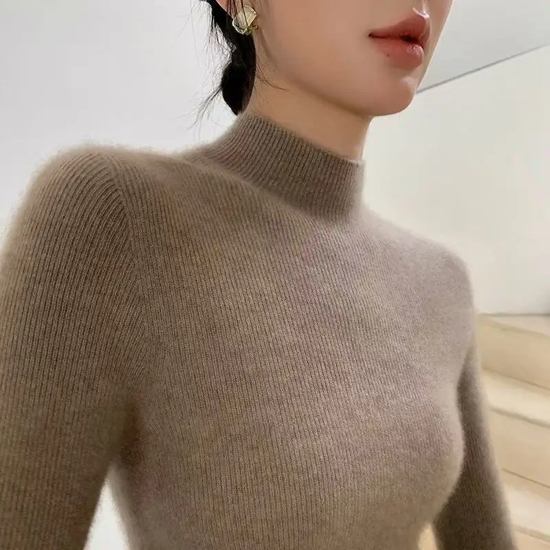 First-Line Ready-To-Wear Half Turtleneck Slim Fit Base Shirt For Women, Autumn Winter 2025 New Sweater, Slimming Inner Wool