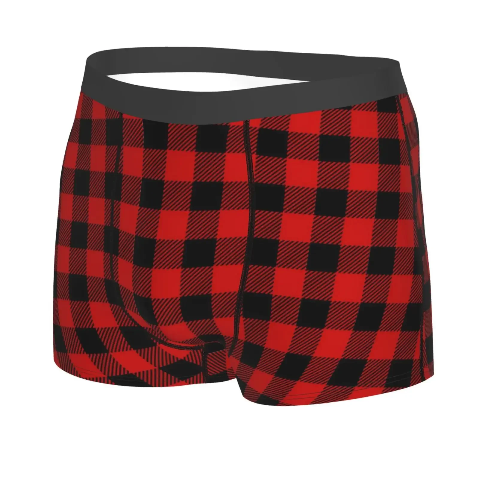 Red Black Checkered Pattern Men's Breathable Boxer Briefs Comfort Soft Stretch Underwear Trunks With Bulge Pouch For Men Boys