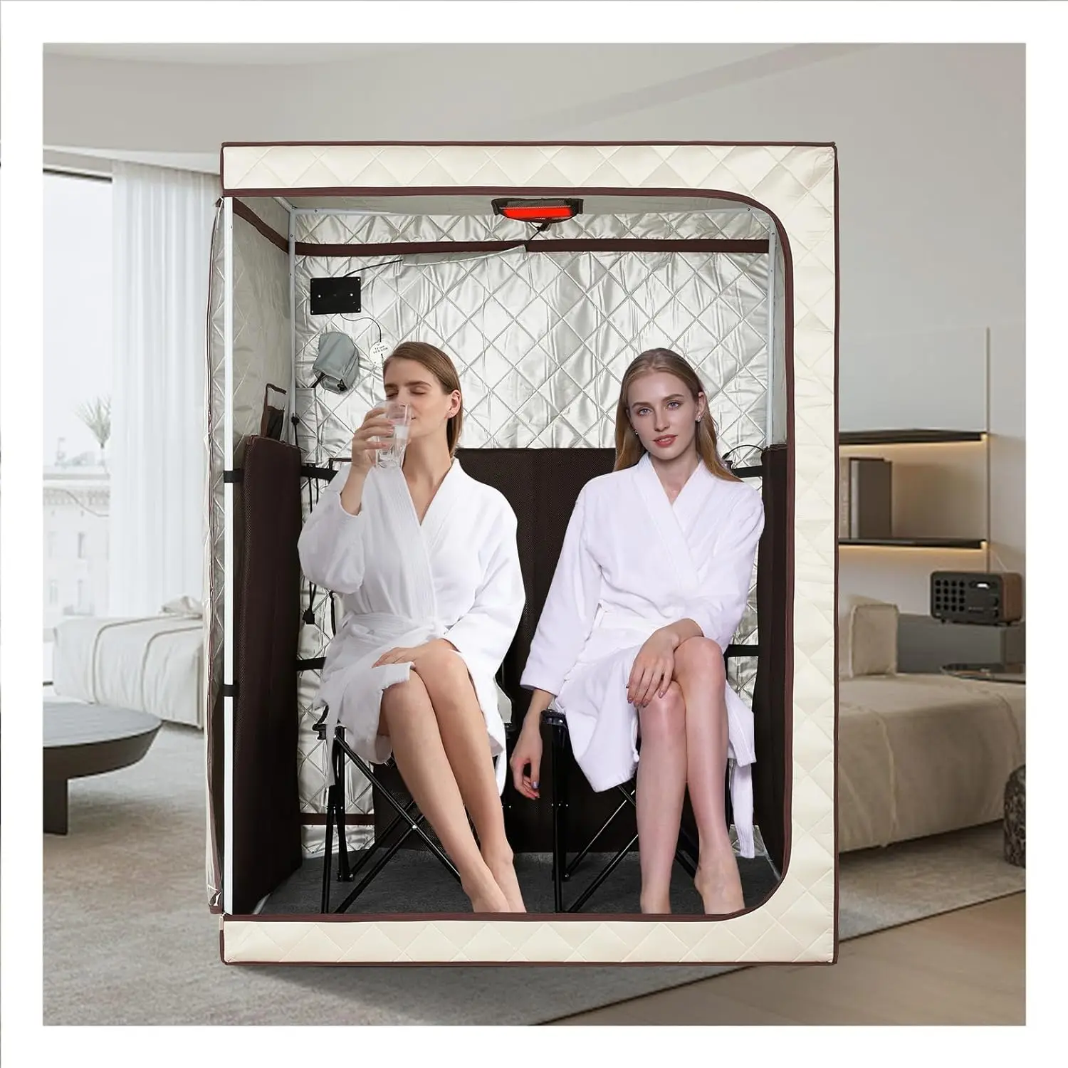 Portable Personal Infrared Sauna for 2 Person,Full Body Sauna Tent for Relaxation & Detox,with 2 Foldable Chairs,Remote Control