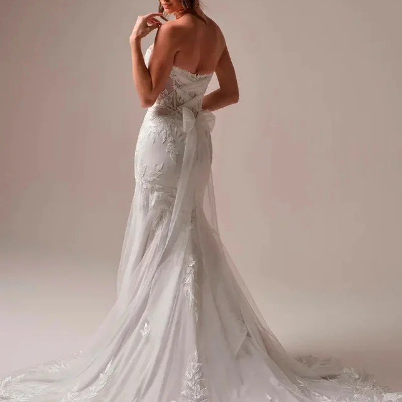 فساتين زفاف بيضاء عاجية خارج الكتف مشد صائق ذيل السمكة فساتين الزفاف المصنوعة  تخصيص #3