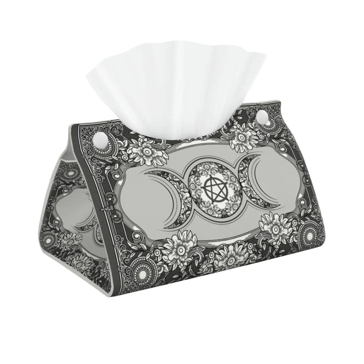 Custom Triple Moon Goddess Facial Tissue Box Cover Rectangular Pagan Pentagram Wiccan PU Leather Tissue Box Holder for Bathroom