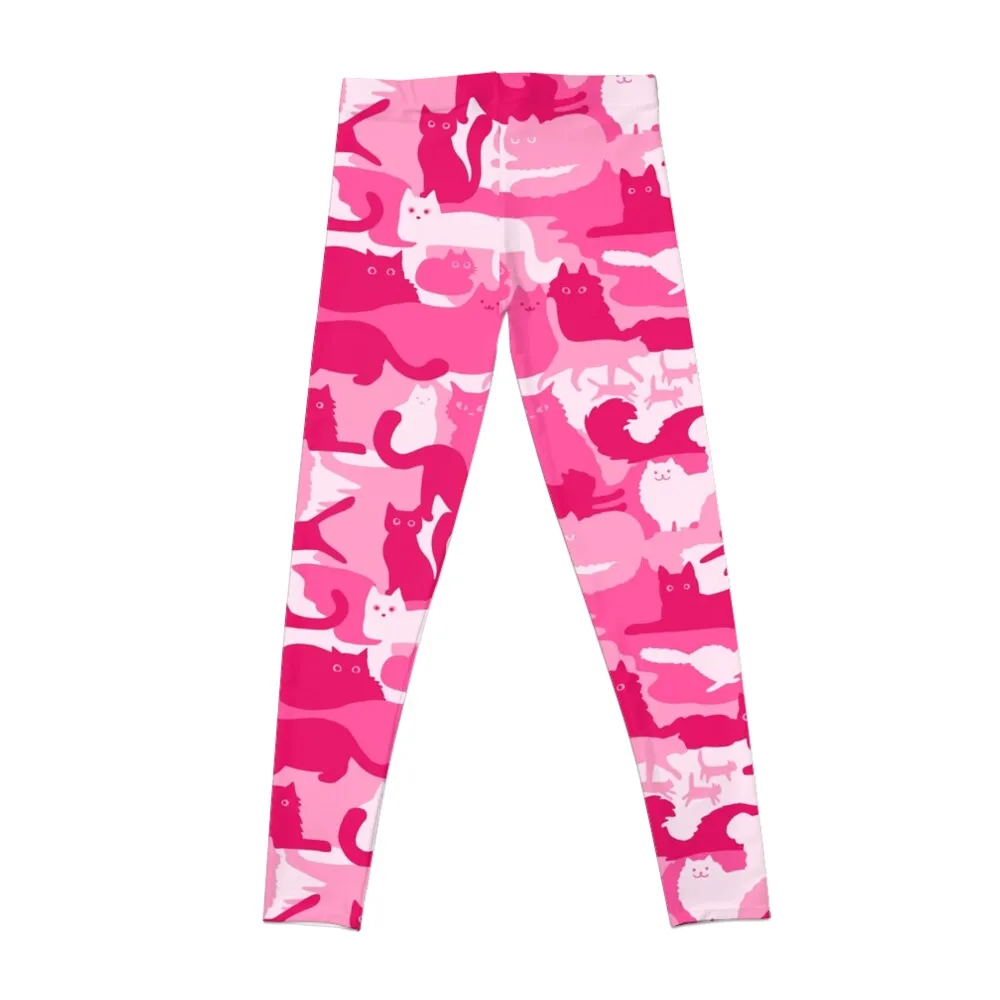 Pink Camouflage Cats Pattern Cute Camo Kitties Leggings sporty woman gym Women's high waist Womens Leggings