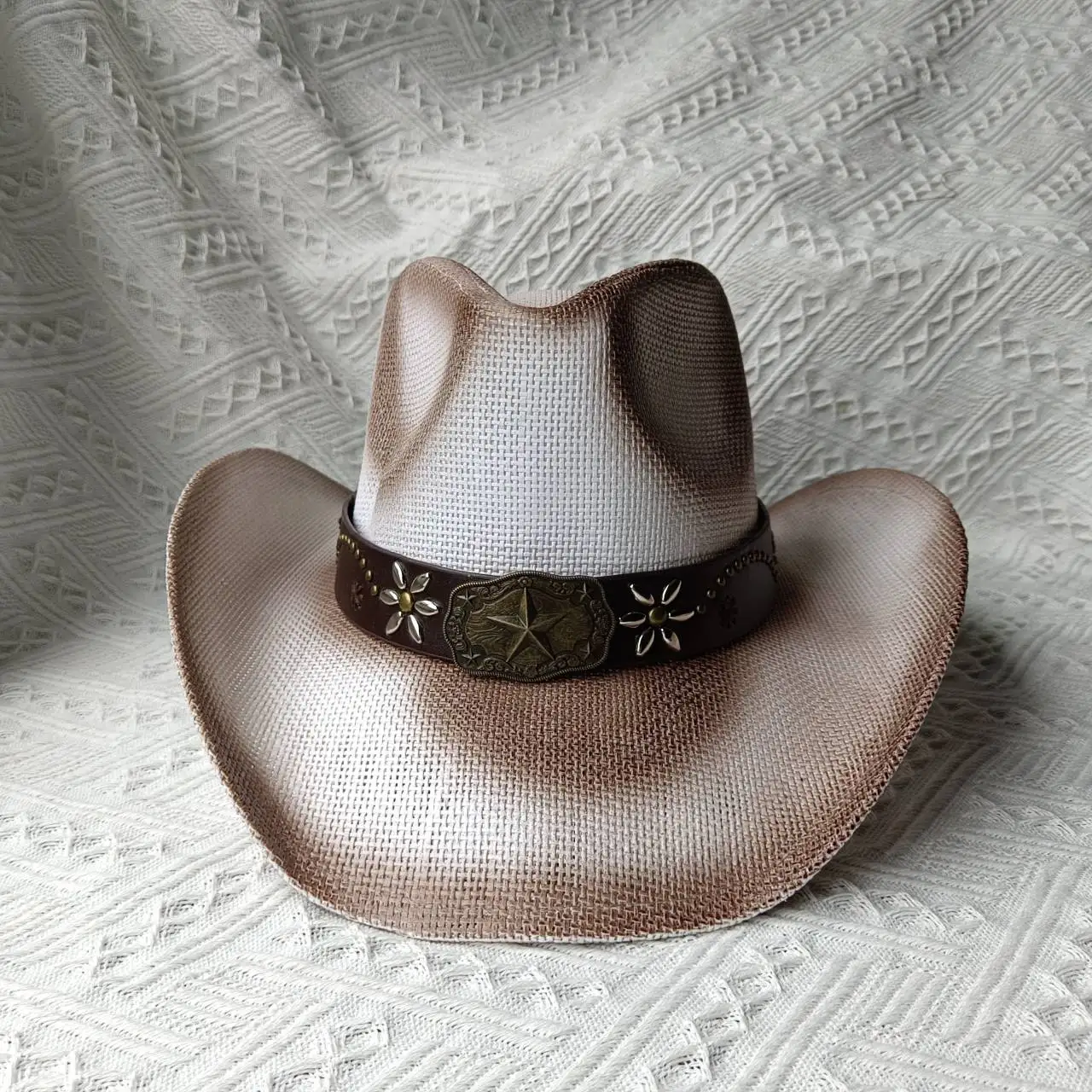 Straw Cowboy Hat with Exquisite Band, Sun Protection, Shapeable Brim Devil main image 3