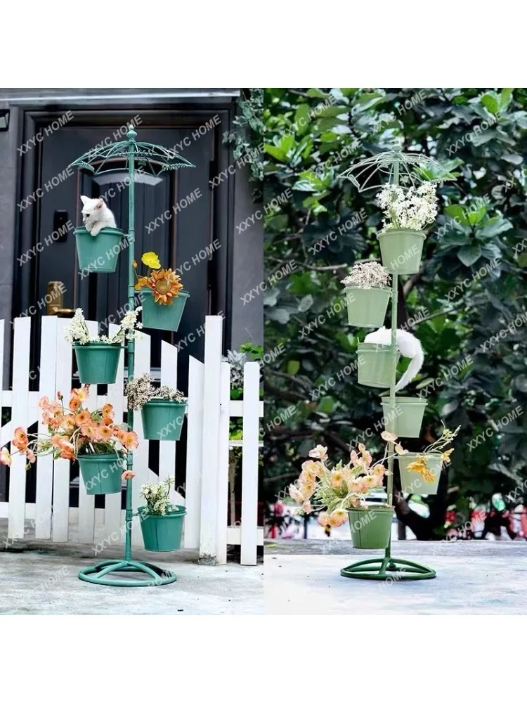 Umbrella Flower Stand Multi-Layer Stepped Jardiniere Balcony Courtyard Outdoor Decoration Display Shelf