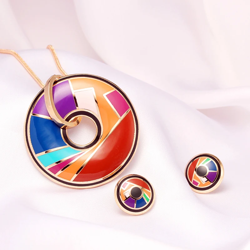 R&X Sets Stainless Steel Enamel Necklace Stud Earrings Fashion  Gold Silver Plated Earrings Necklace Set Wedding Accessories