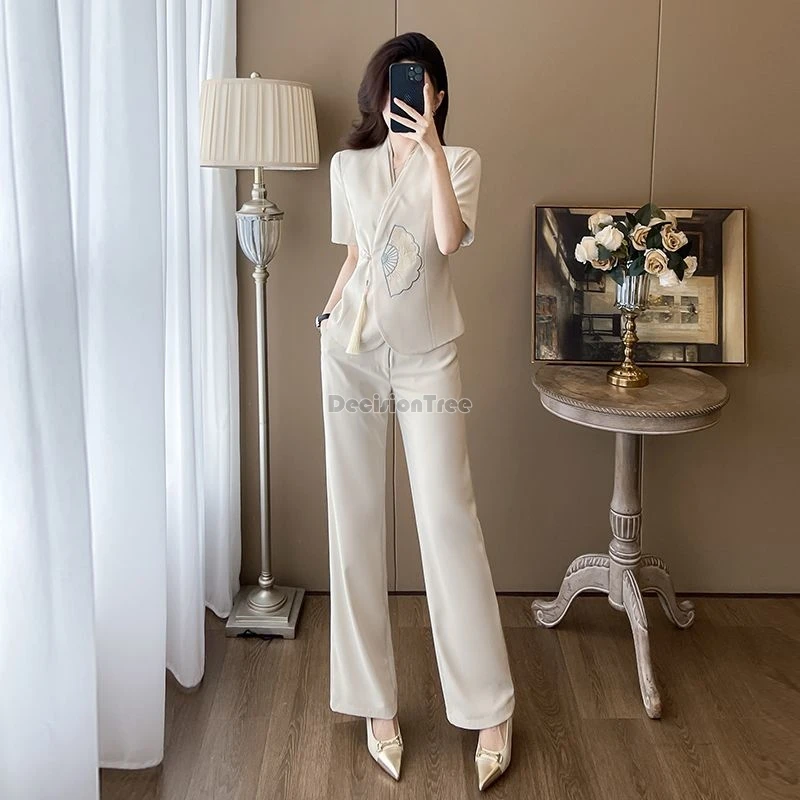 2025 new chinese style foot therapy work uniform elegant temperament slim trendy hotel uniform advanced beautician daily costume