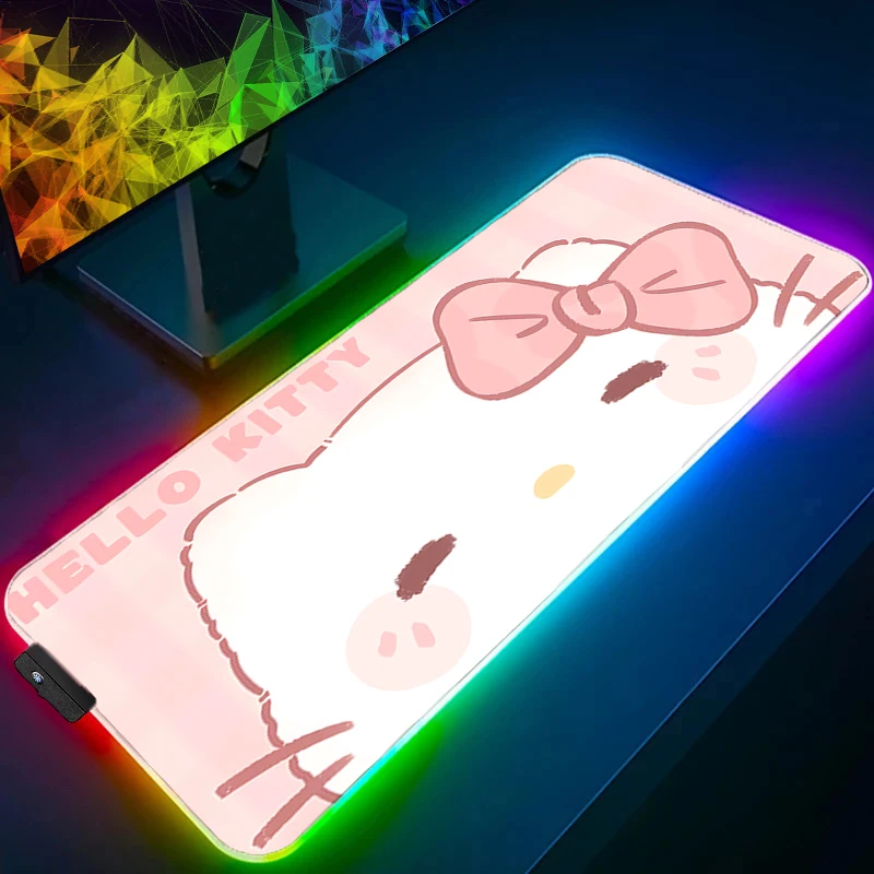 لوحة ماوس كبيرة RGB My Melody مصممة خصيصًا للوحة مفاتيح ألعاب الكمبيوتر XXL لوحة ماوس LED حافة بيضاء بإضاءة خلفية مطاطية #4
