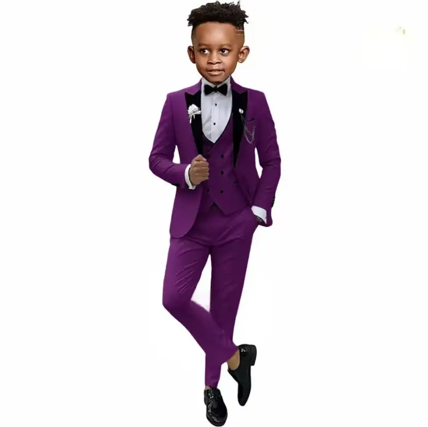 Formal Boys Suits Jacket with Pants Vest 3 Pieces Set Tuxedo for 2-16 Years Old Wedding Fashion Kids Peak Lapel Child Suit