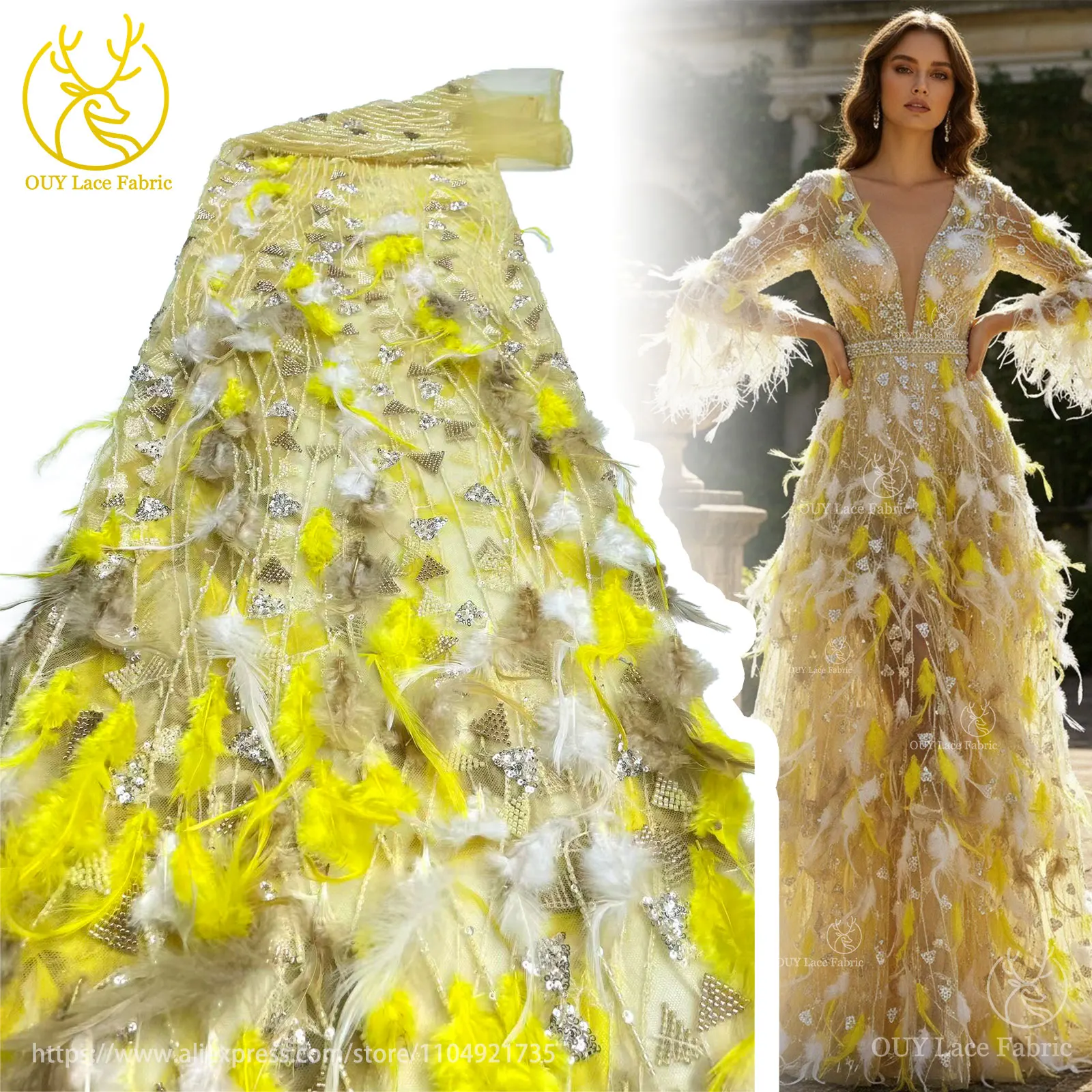 فاخر الأفريقي ثلاثية الأبعاد ريشة الدانتيل والتطريز 2025 جودة عالية الفرنسية النيجيري مطرز الترتر أقمشة الدانتيل فساتين الزفاف النسائية